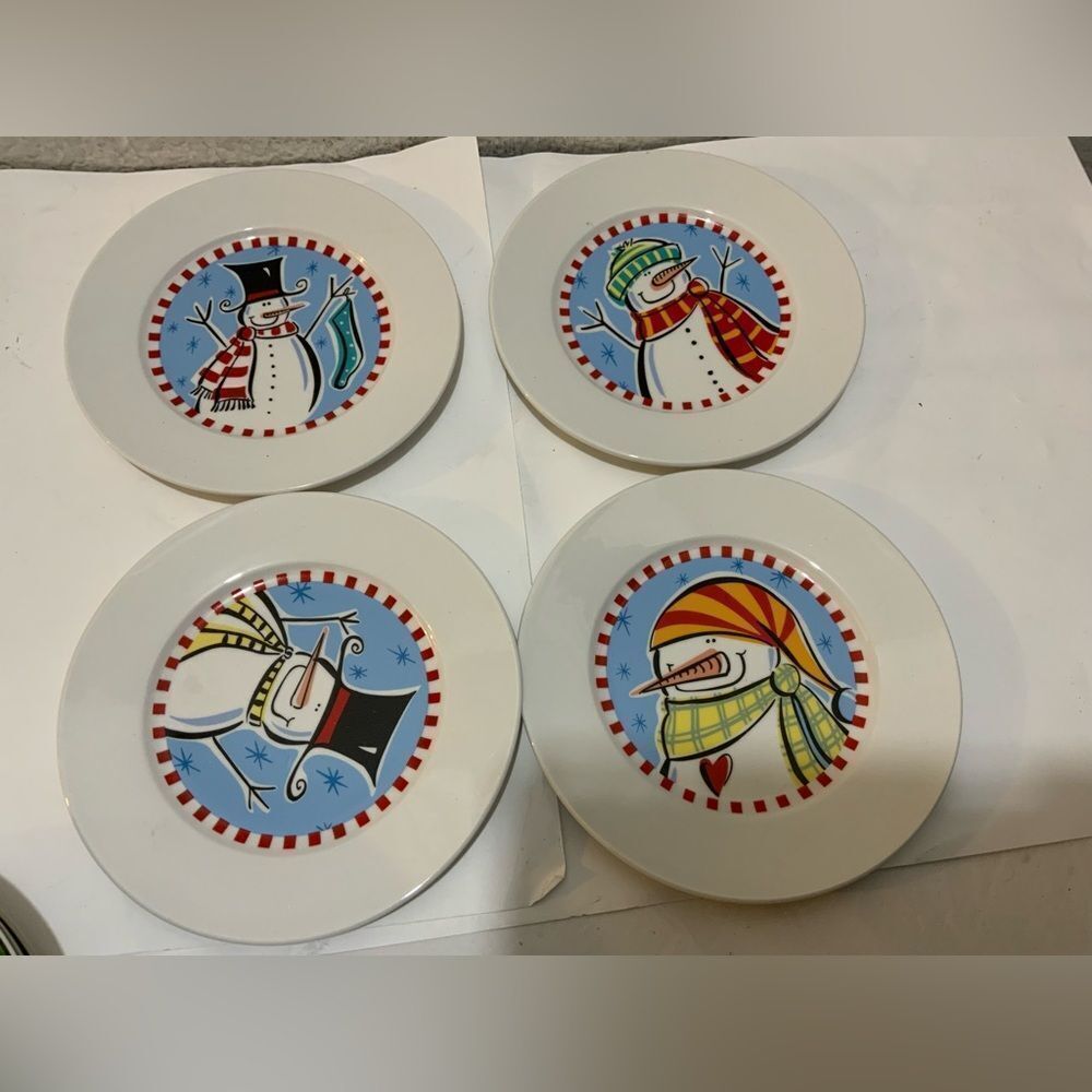 Set of 4 Kathryn Beich Dessert Plates Snowman Winter Holiday A20